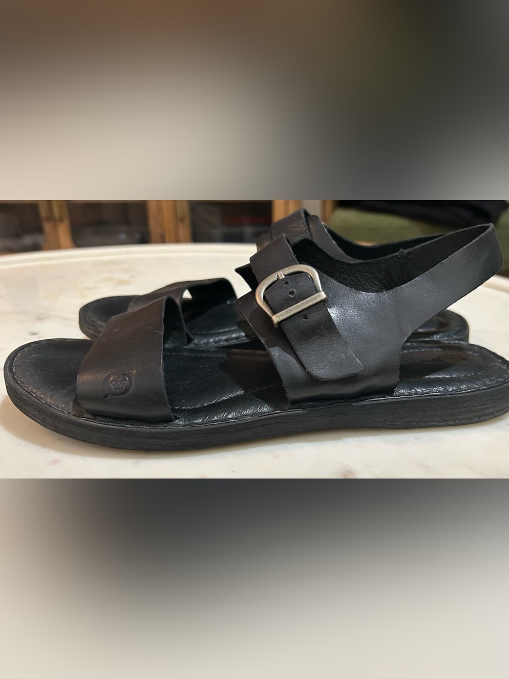 Born Selway Black Leather Comfort Footbed Sandals Opanka Buckle Women’s Size 10 - Picture 3 of 6